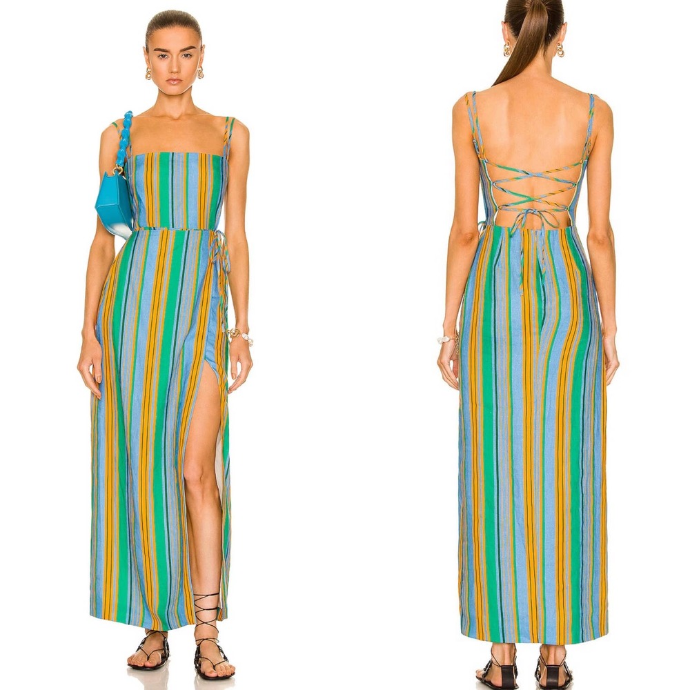 Staud Women’s Celestine Wrap-Effect Linen Stripe Ibiza Dress Size 6